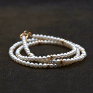 14K Solid Gold Pearl Choker: Fine Freshwater Pearl Bead Necklace