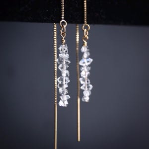 Orecchini in oro massiccio 14K con diamanti Herkimer / Orecchini a filo / Quarzo a punta
