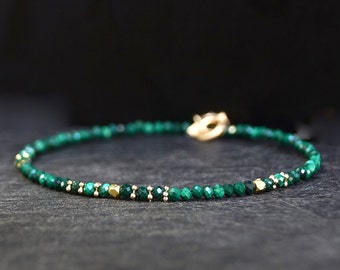 14K Solid Gold: Malachite Bracelet| 2.5mm| Green Malachite| Fine Jewelry| Kokoro