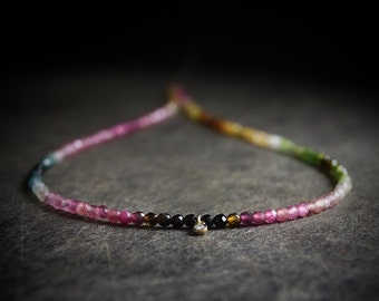 14K: Diamond & Tourmaline Necklace| 2.5mm | Pink |Watermelon Tourmaline |Bead Gemstone |Rainbow Multi Color | Fine Jewelry