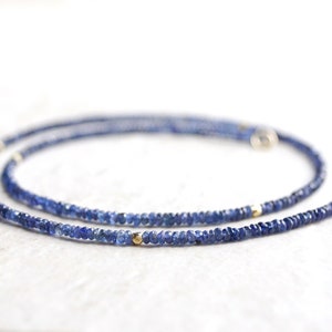 14k Solid Gold: Blue Sapphire Necklace, September Birthstone, Layered Necklace, Choker, Ultra Skinny Necklace, Delicate Beaded Gemstone image 7