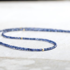 14k Solid Gold: Blue Sapphire Necklace, September Birthstone, Layered Necklace, Choker, Ultra Skinny Necklace, Delicate Beaded Gemstone image 8