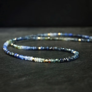 14k Solid Gold: Blue-Green Sapphire Necklace | September Birthstone