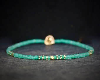 14K Solid Gold: Colombian Emerald Bracelet | 2-2.5mm| May Birthstone| Genuine Natural Emerald| Fine Jewelry| Delicate Skinny Emera