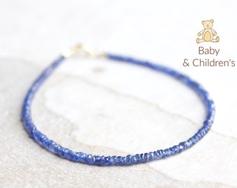 14K Solid Gold: Baby ＆ Children Blue Sapphire Beaded Bracelet, Birthday Gift, September Birthstone, Fine Jewelry, Birthday Gift, Friendship
