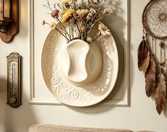 Ceramic Cowboy Hat Wall Vase, Rustic Western Home Decor Flower Holder