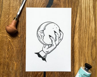 Grabado en linóleo de Luna Azul – Arte celestial y místico, impreso a mano