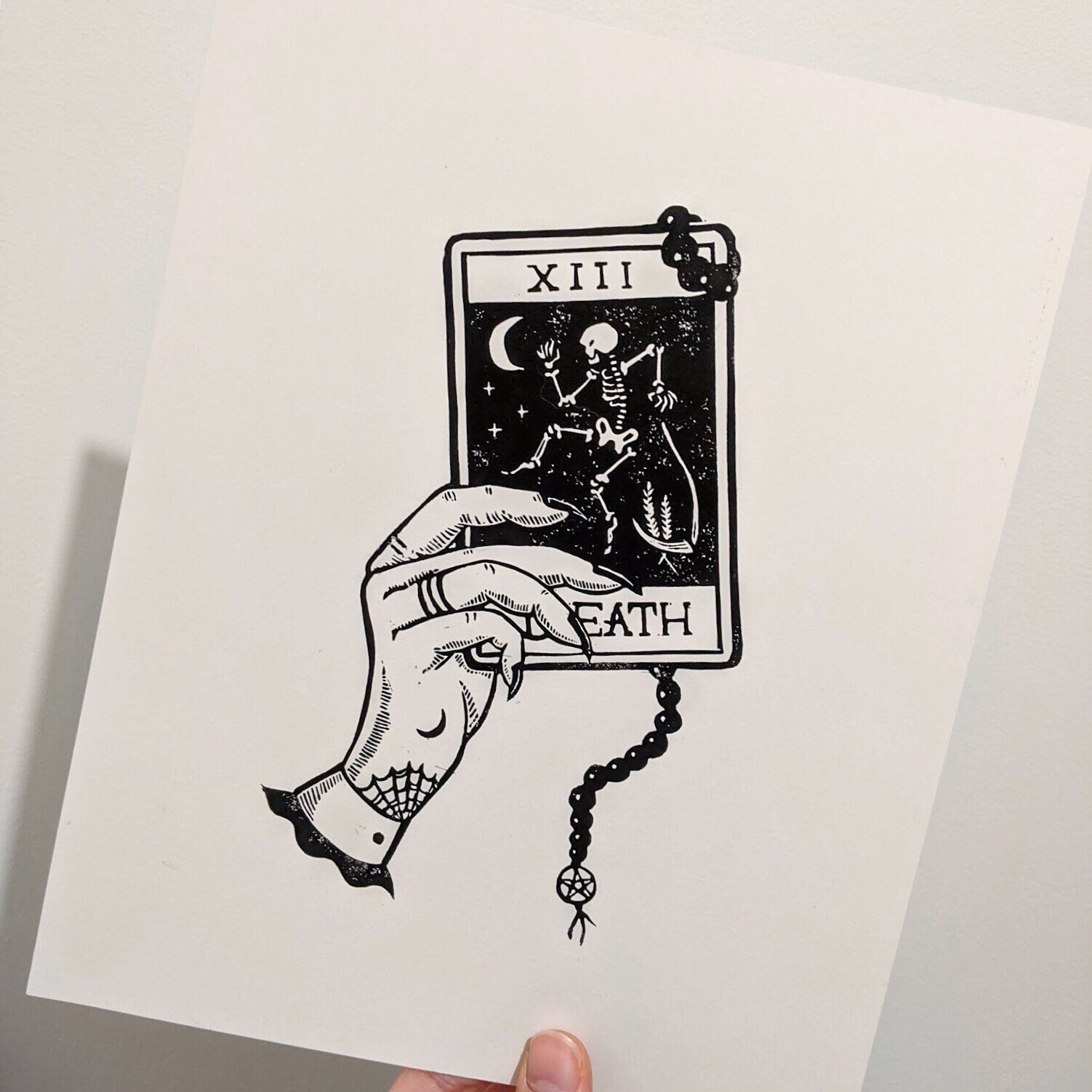 Death Tarot Card Linocut Print – Tattoo Inspired Mystical Art - Etsy