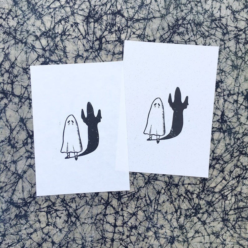 Mini Ghost Linoprint Goth Home Decor Miniature Art Print - Etsy