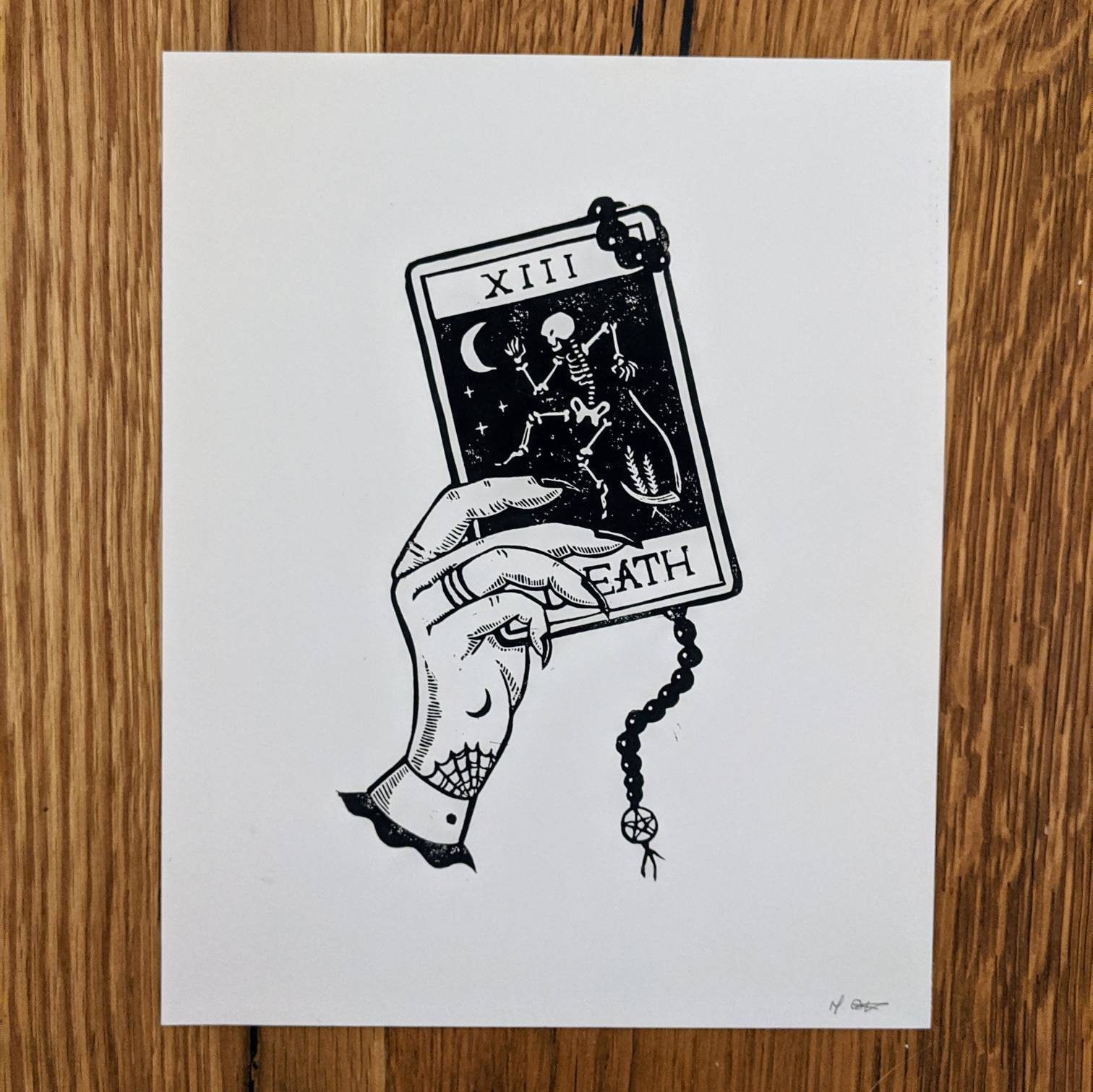 Death Tarot Card Linocut Print – Tattoo Inspired Mystical Art - Etsy