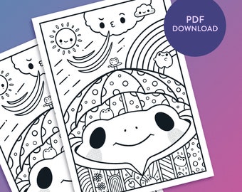 Rainy Day Frog Colouring Sheet Digital Download