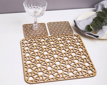 Good Times WOODEN PLACEMATS & COASTERS - Kitchen Coasters Tableware Set, Wooden Place Mats and Coasters Set, Good Times Wooden Tableware Set
