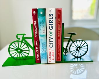 Green Bike Bookends,Book Holder for Shelves Art Bookend,Book Ends,Book Ends for Book Shelves, Decorative Wooden Book Stopper Bookworms Gifts