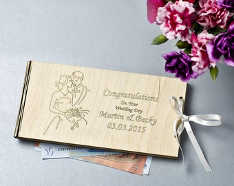 Sobres de madera personalizados para regalo de boda: regalos de aniversario de boda perfectos para el Sr. o la Sra., sobres de dinero para regalo de boda únicos y elegantes.