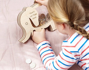 Personalised Elephant Money Box Bank, Piggy bank for kids, Coin bank, Birthday gift, piggy bank for girls, Kids piggy bank, Baby birth gift
