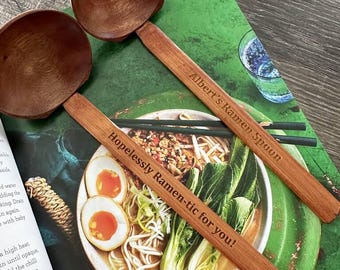 Engraved, Personalised Japanese wooden Ramen, Noodle Spoon