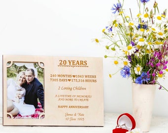 20th Wedding Anniversary Personalised Photo Frame, Personalized Photo Holder, Birthday Gift for Him or Her, Eco Friendly Gift