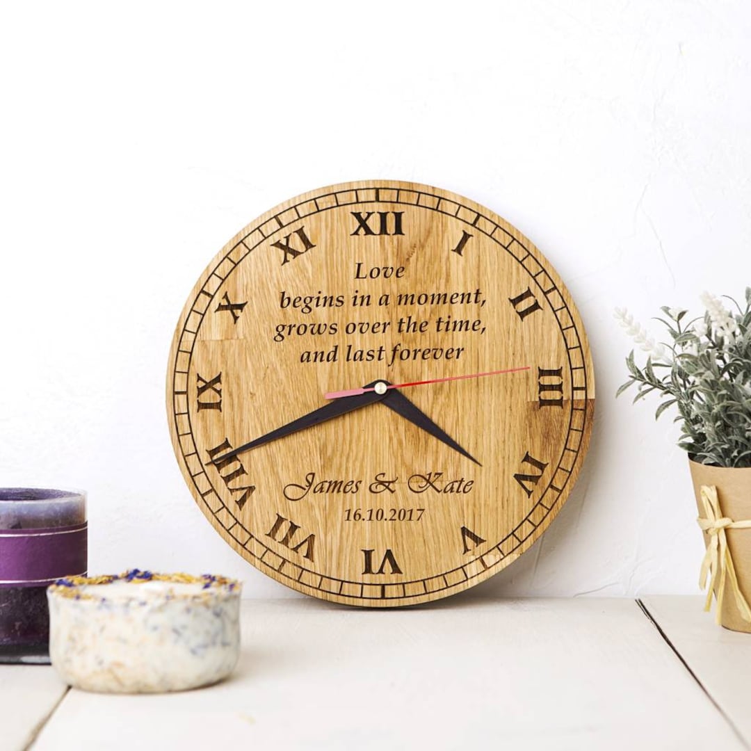 Personalised Oak Wood Clock Personalization for Wedding Gift Etsy