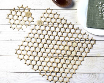 Honeycomb Place Mat And Coaster Set, Kitchen utensils gift, Wooden utensils, Wooden gift, Wooden Place Mats, Kitchen tools