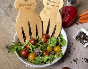 Eco Friendly Personalised Wooden Salad Servers, 2-piece salad servers set