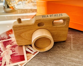 Personalised wooden camera kids toy, My first wooden camera toy, Wooden Camera Montessori toy, Baby Shower gift, Custom Camera