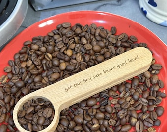 Personalised Measuring Coffee Scoop With Clip, Wooden Coffee Scoop, Engraved Coffee Wooden Spoon, Coffee Make Everything Better