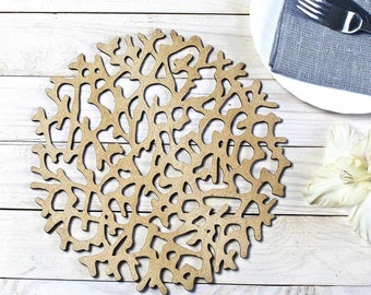 Eco-Friendly CORAL PLACE MATS-Wooden Coral Place Mats, Stylish Coral Wooden Place Mats, Coral Design Wooden Place Mats, Eco Place Mats Coral