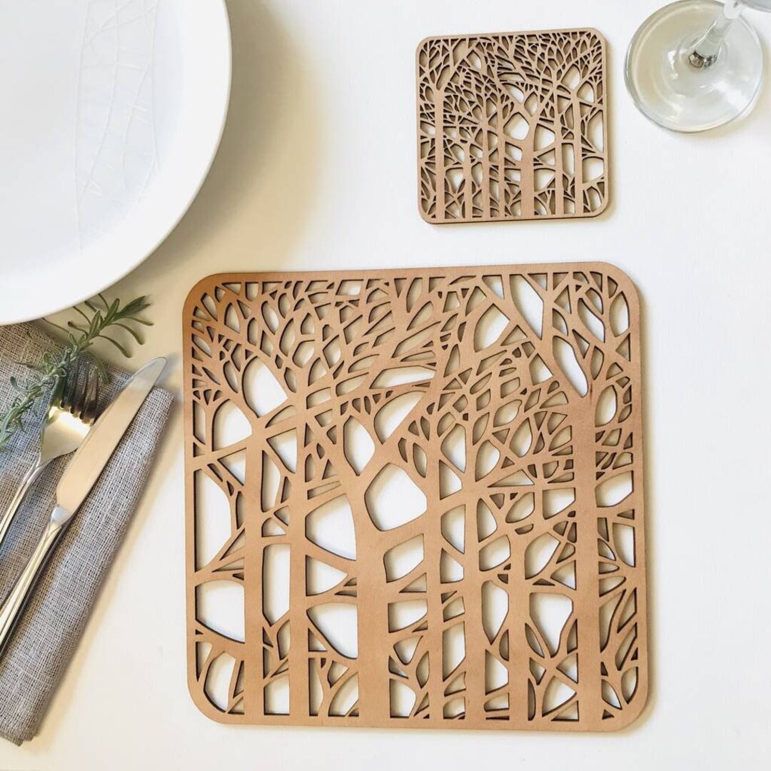 Enchanted Forest Wooden Coaster Set Tablemats Kitchen - Etsy