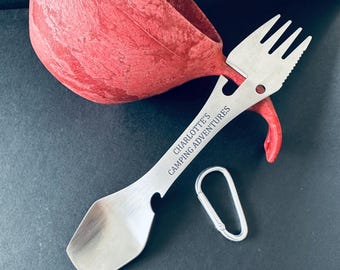 Personalised 5 in 1 Spork Outdoor Camping Hiking Cutlery Gift, Spork Camping Utensil Set,  Camping Gifts for Scouts