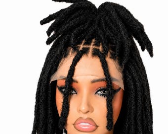 Handgemaakte verontruste bob-pruik van imitatieleer | Boho Goddess-dreadlocks, haar met kant aan de voorkant