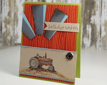 Tractor Birthday Card, Handmade Card, Farm Birthday Card, Paper Greeting Card, Homestead Gifts, Red Tractor Happy Birthday Card