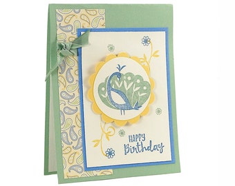 Peacock Birthday Card, Floral Birthday Card, Paisley Card, Hand Stamped Cards, Friend Birthday Card For Her,