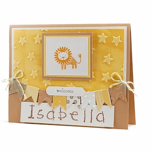 Congratulations Baby Card, Personalize Baby Name, Lion Baby Card, Hand Made Cards, Baby Keepsake,