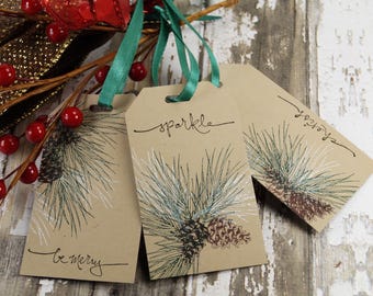 Christmas Gift Tags Handmade, Holiday Gift Tags, Pine cone Tags