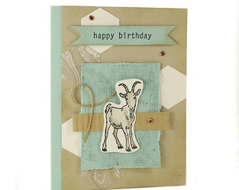 Goat Birthday Card, Hand Made Greeting Card, Barnyard Animals, Counrty Cards