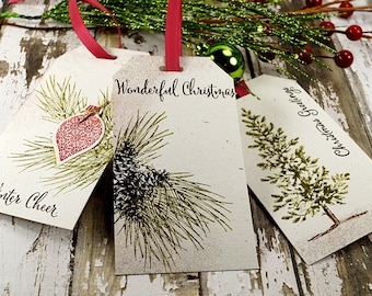 Handmade Gift Tags Christmas - Present Tags - Holiday Favor Tags -  Christmas Tree Tag Set - Woodland Gift Tags - To From Tags