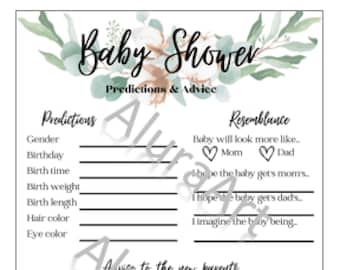 Eucalyptus Baby Shower Predictions and Advice Card, Digital Download, Printable PDF, Baby Shower Activity