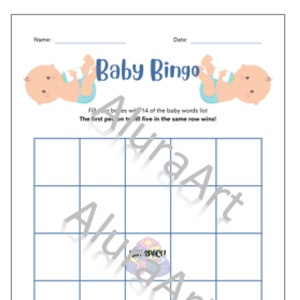 Cute Blank Baby Bingo, Digital Download, Printable PDF, Baby Shower Activity