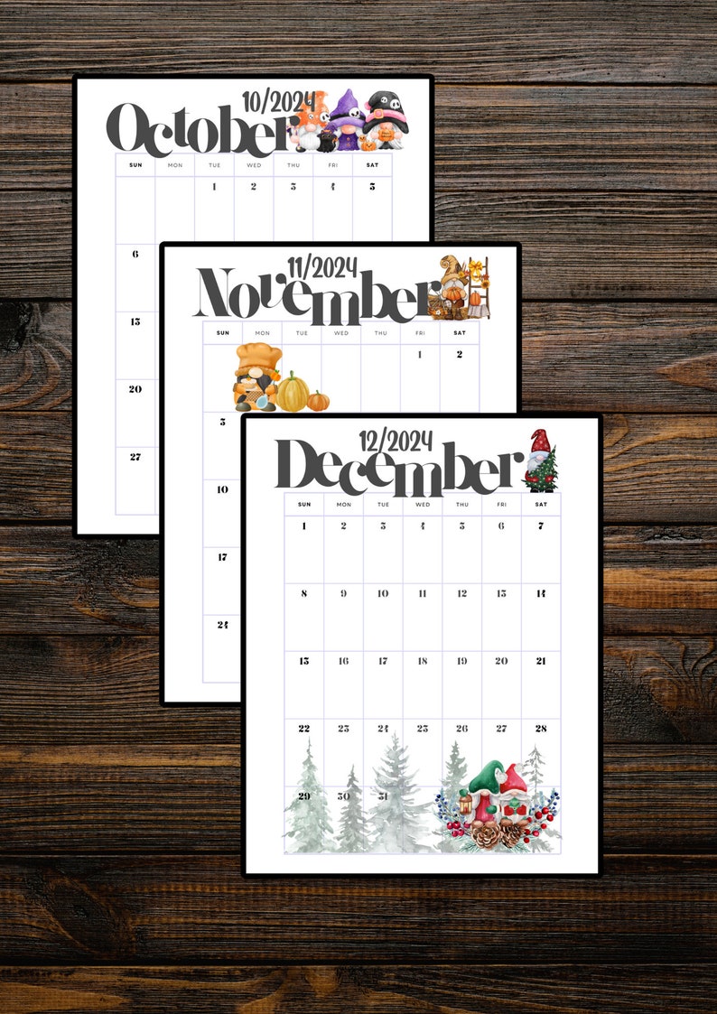 2024 Gnome Calendar, Gonk Calendar, Digital File, Printable PDF Etsy
