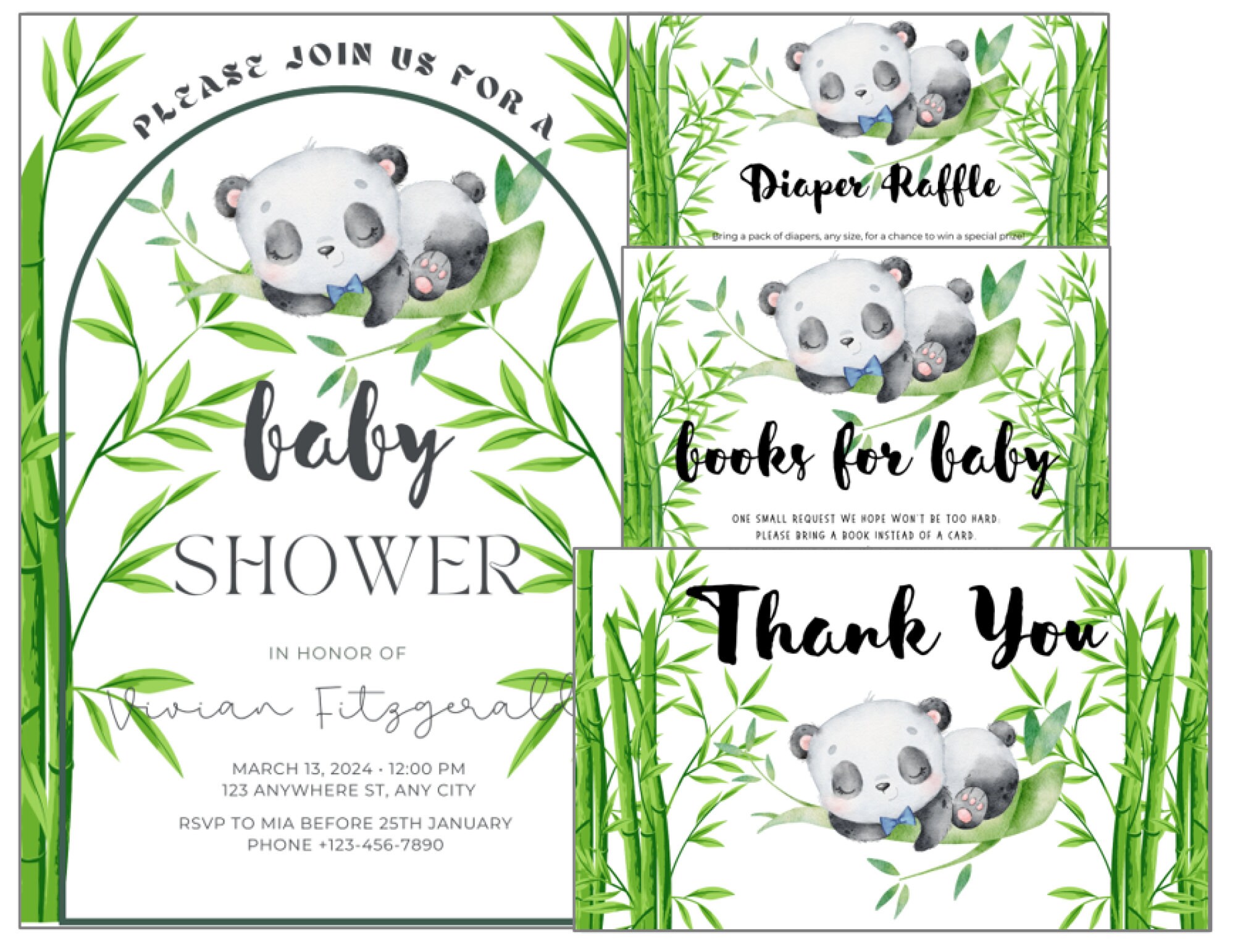 Editable Baby Boy Panda Invitation Suite Templates, Invites, Diaper ...
