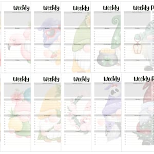 Cute Weekly Gnomes Digital PDF, Downloadable Planner