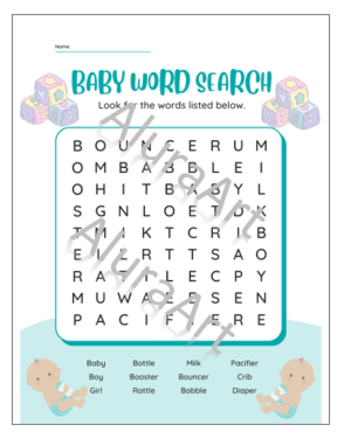 Baby Shower Word Search, Digital Download, Printable PDF, Baby Shower ...