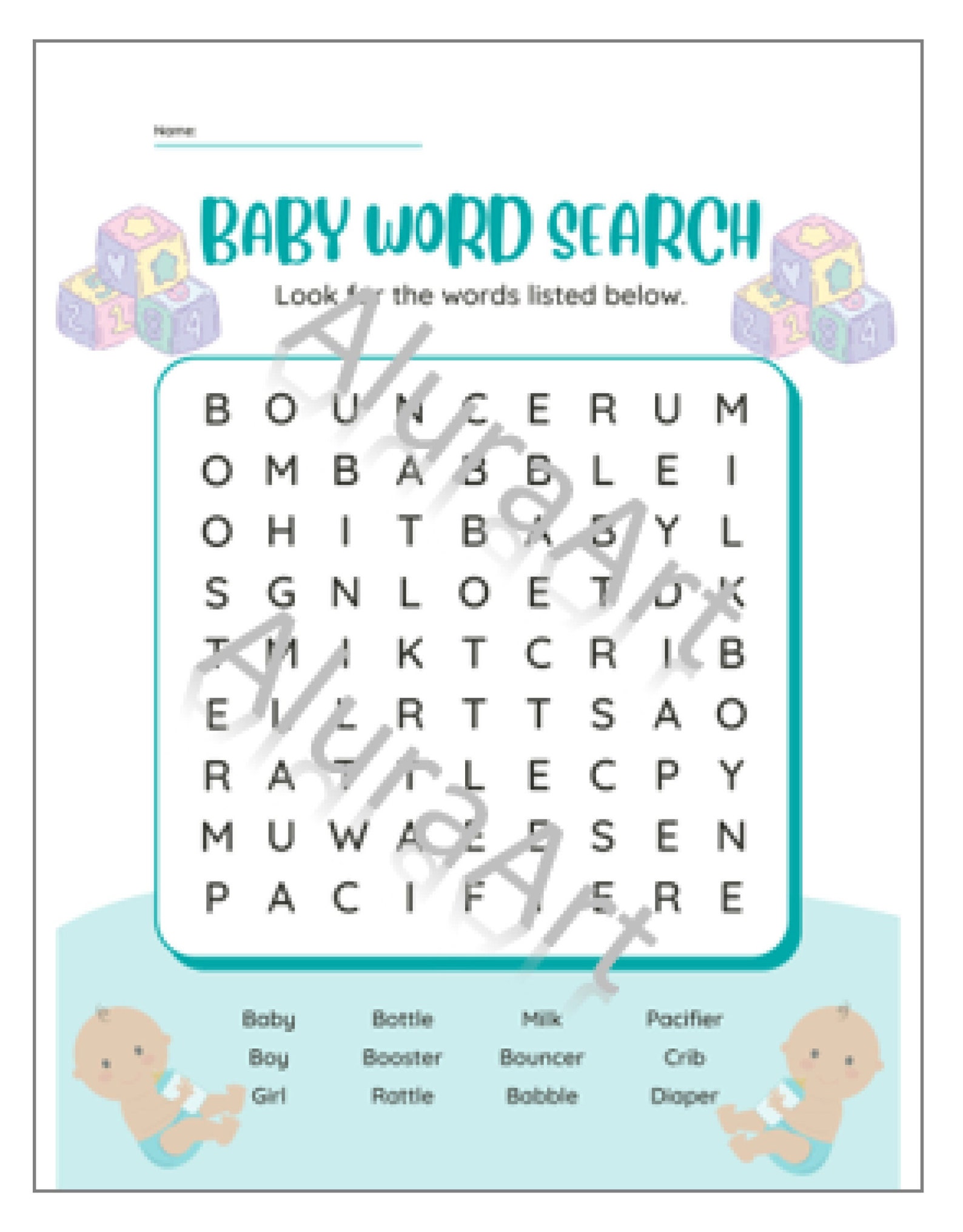 Baby Shower Word Search, Digital Download, Printable PDF, Baby Shower ...