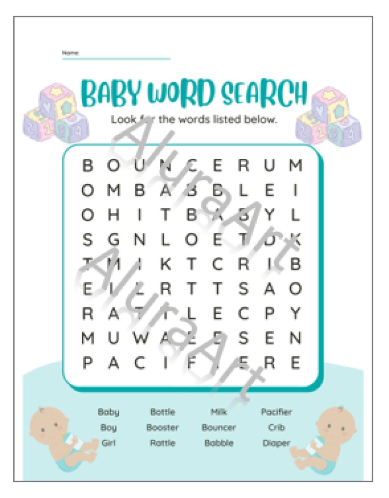Baby Shower Word Search, Digital Download, Printable PDF, Baby Shower ...