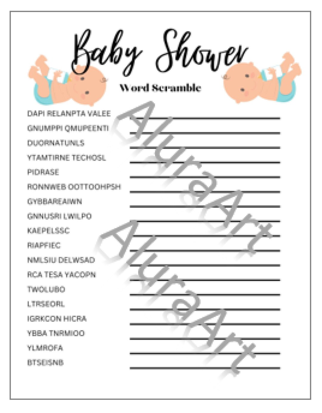 Baby Scramble Worksheet, Digital Download, Printable PDF, Baby Shower ...