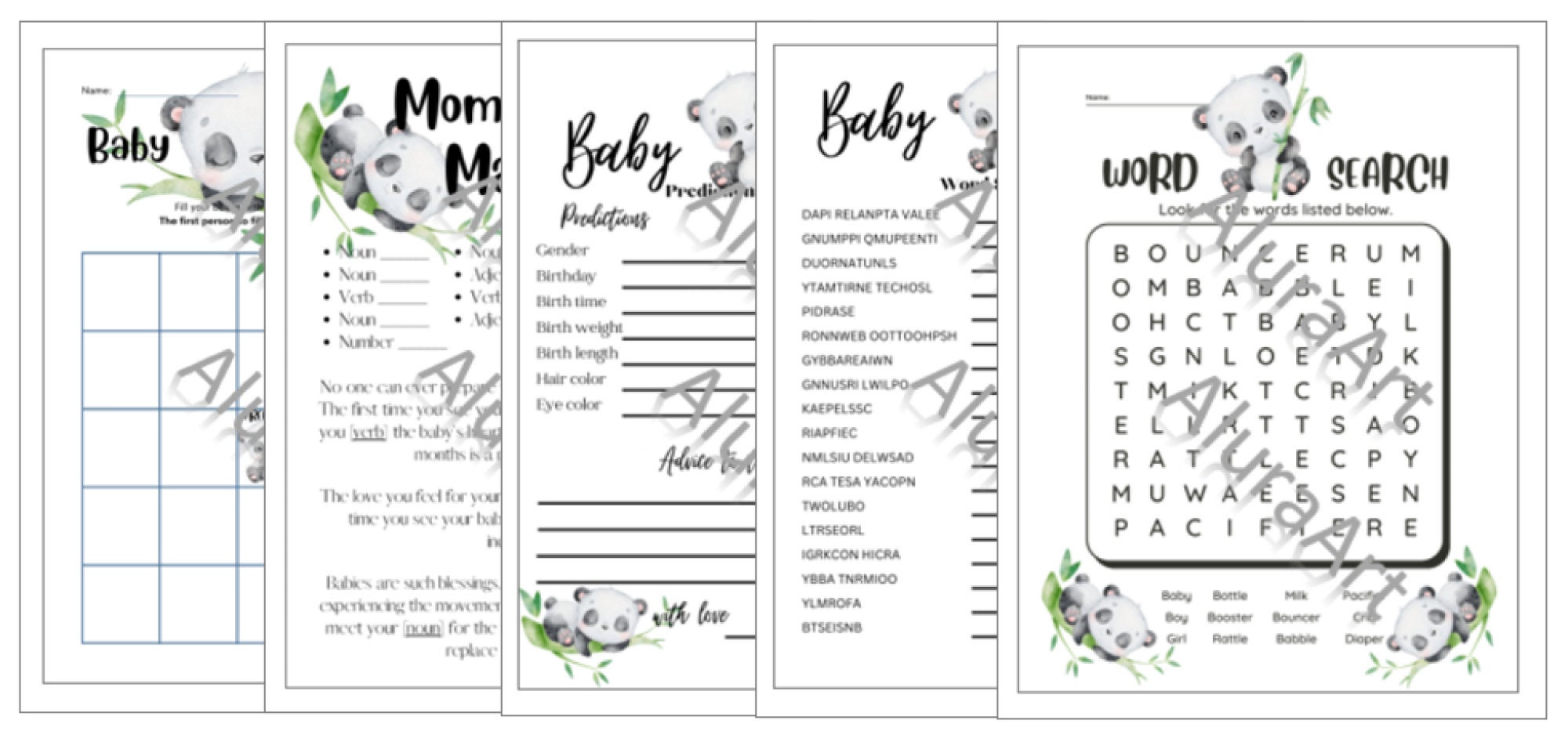 Cute Baby Panda Themed Baby Shower Activity Bundle, Digital Download ...