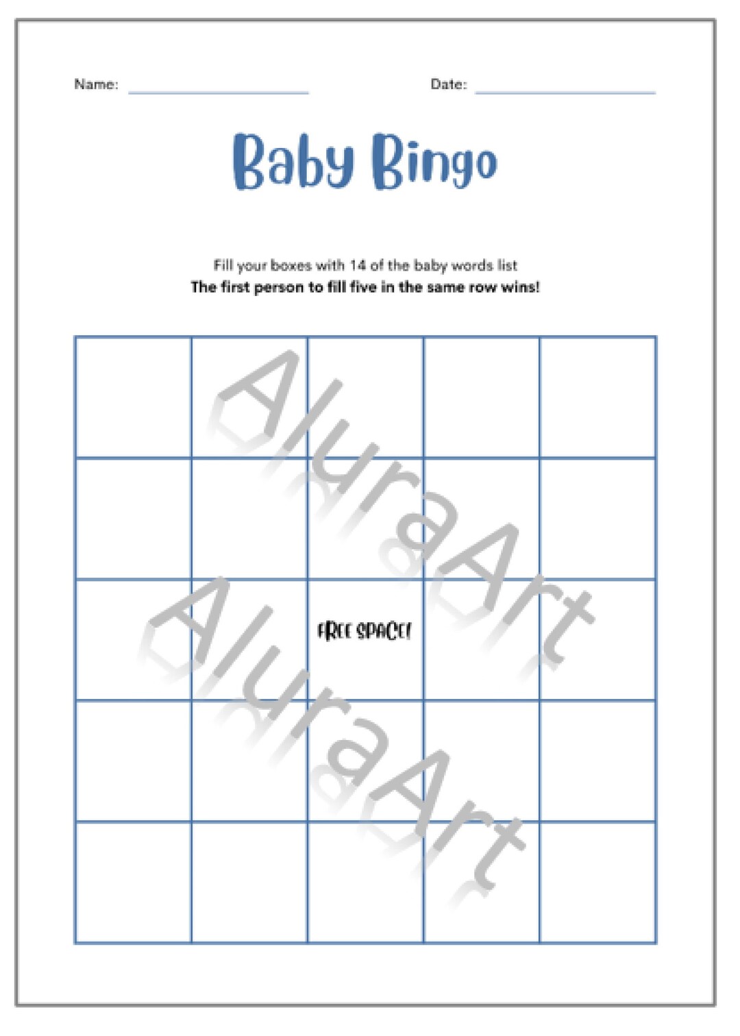 Minimalist Baby Shower Blank Bingo Card, Digital Download, Printable ...