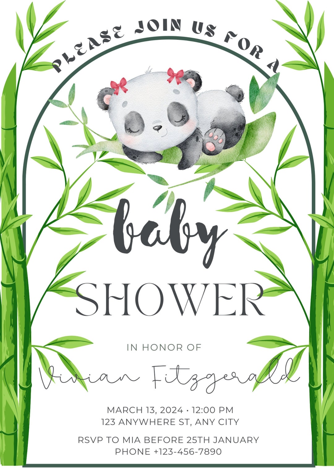 Editable Baby Girl Panda Invitation Suite Templates, Invites, Diaper ...