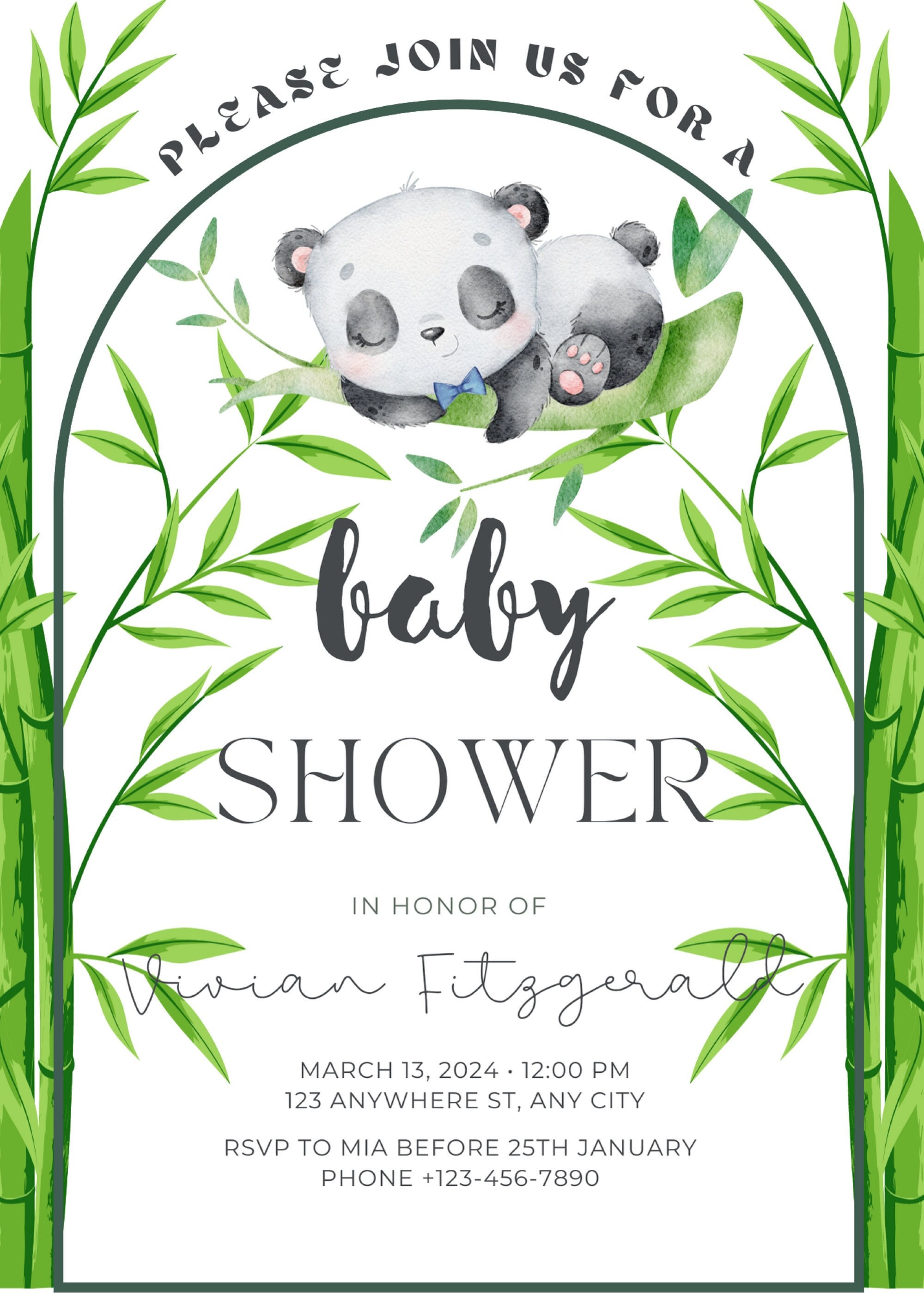 Editable Baby Boy Panda Invitation Suite Templates, Invites, Diaper ...