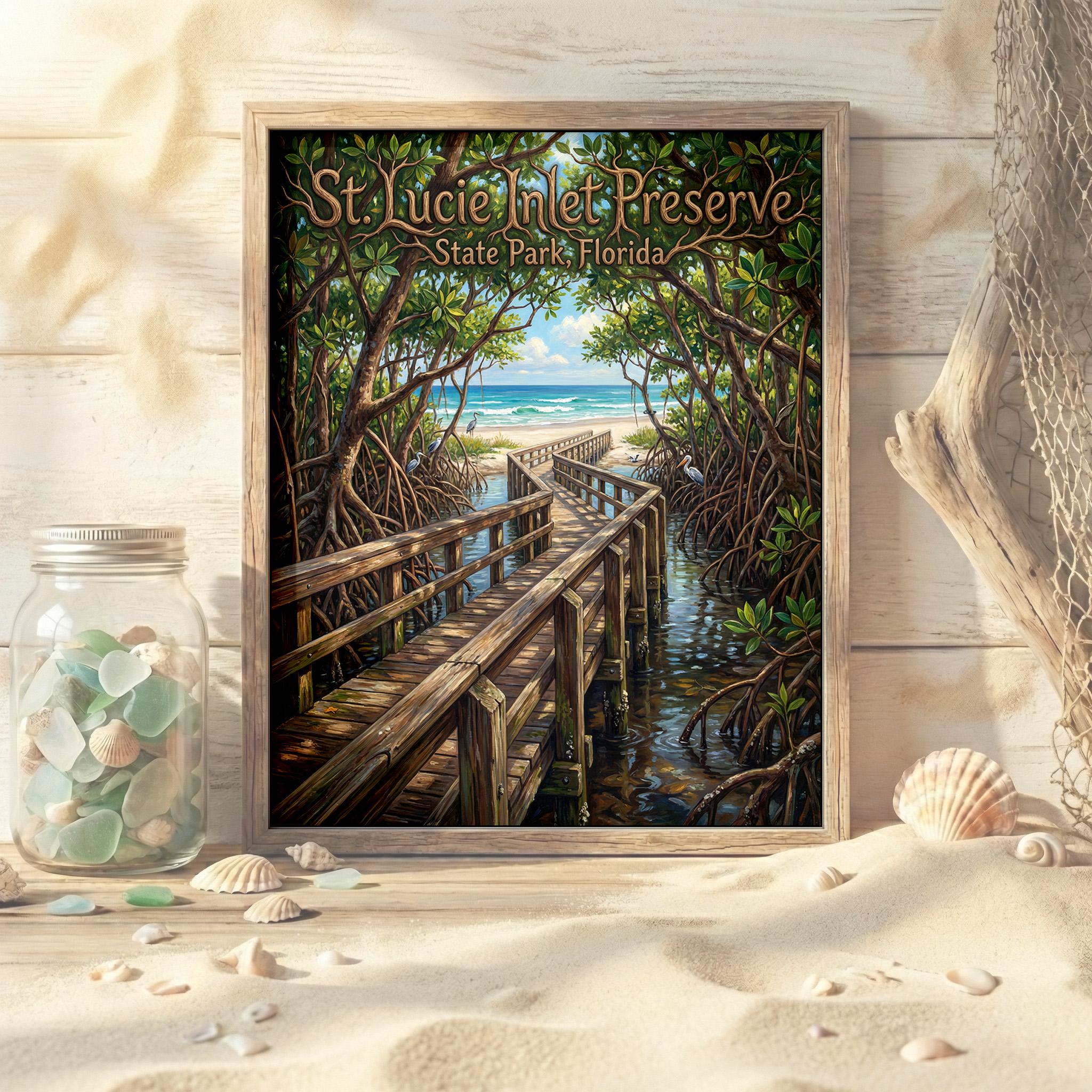 St. Lucie Inlet Preserve Poster | Florida Mangrove Boardwalk Art
